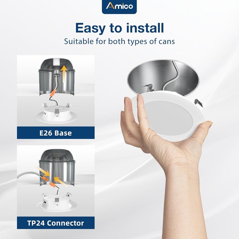 Amico Recessed Lighting 4 Inch, 24 Pack 5CCT Flat LED Can Lights, 2700K/3000K/4000K/5000K/6000K Selectable, 7W Eqv 60W, 700LM Brightness, Retrofit Installation - ETL & FCC - Image 2